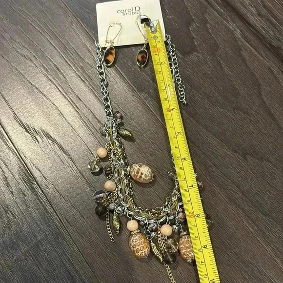 carolD Studio Tiger Eye earrings/necklace set,silver tone chain tan/brown bobble - Picture 7 of 9